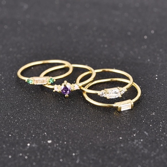 Boho 4 pcs Delicate Stackable Ring Set Gold Sz5-10 - Picture 3 of 4